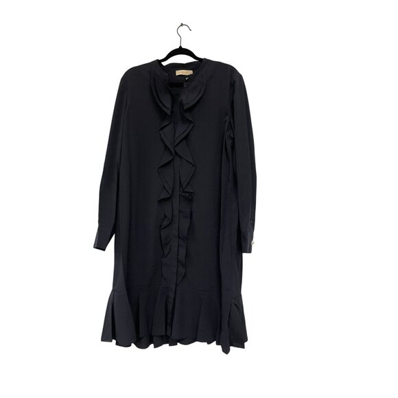 Tory Burch Womens Jane Shirt Dress Size 14 Navy Blue Ruffle Crepe de chine NWT - Picture 3 of 15